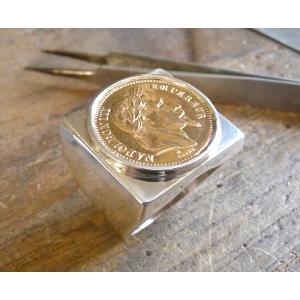 Chevalière argent carré pièce de 20 Francs or Napoléon III 