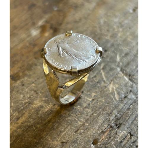Bague pièce argent plume 50 Centimes Semeuse