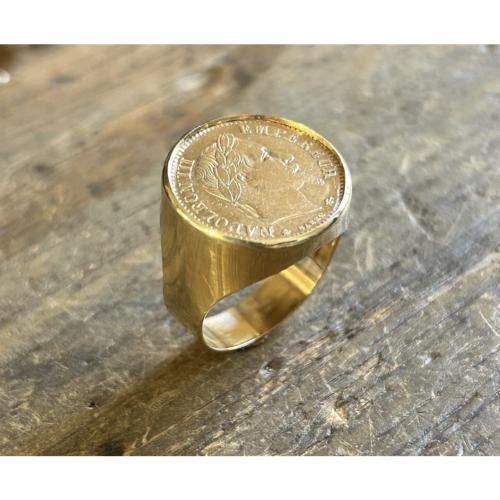 Bague pièce or 18 KT Homme 10 Francs Napoléon III