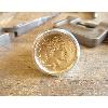 Chevalière argent ronde pièce de 20 Francs or Napoléon III laurée 