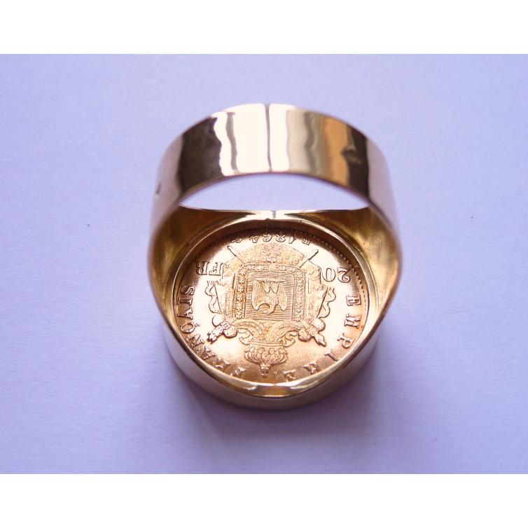 Chevalière or ronde avec 20 Francs Napoléon
