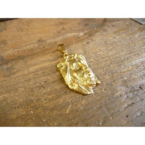 Pendentif  visage Christ en or jaune - grand modèle