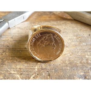 Chevalière Or 18 Carats Avec Pièce 20 Francs Napoléon Lauré - Neuf Sous Emballage