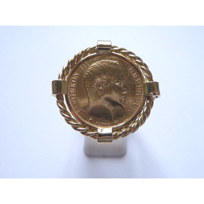 Chevalière En Or 18 Carats Avec Pièce 20 Francs Napoléon Lauré - Douille Ajustable - Neuf
