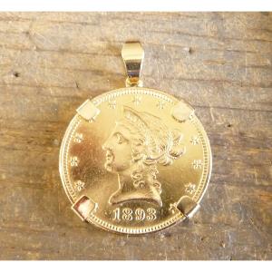 Pendentif or porte-pièce 4 griffes 10 Dollars or Lady Liberty 