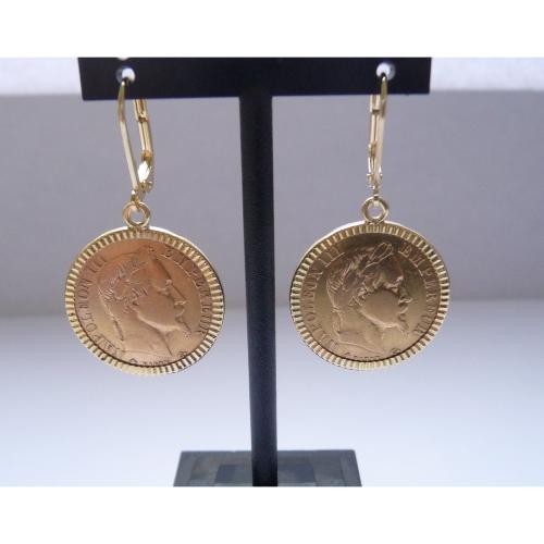 Boucles d'oreilles porte-pièce avec 10 Francs Napoléon